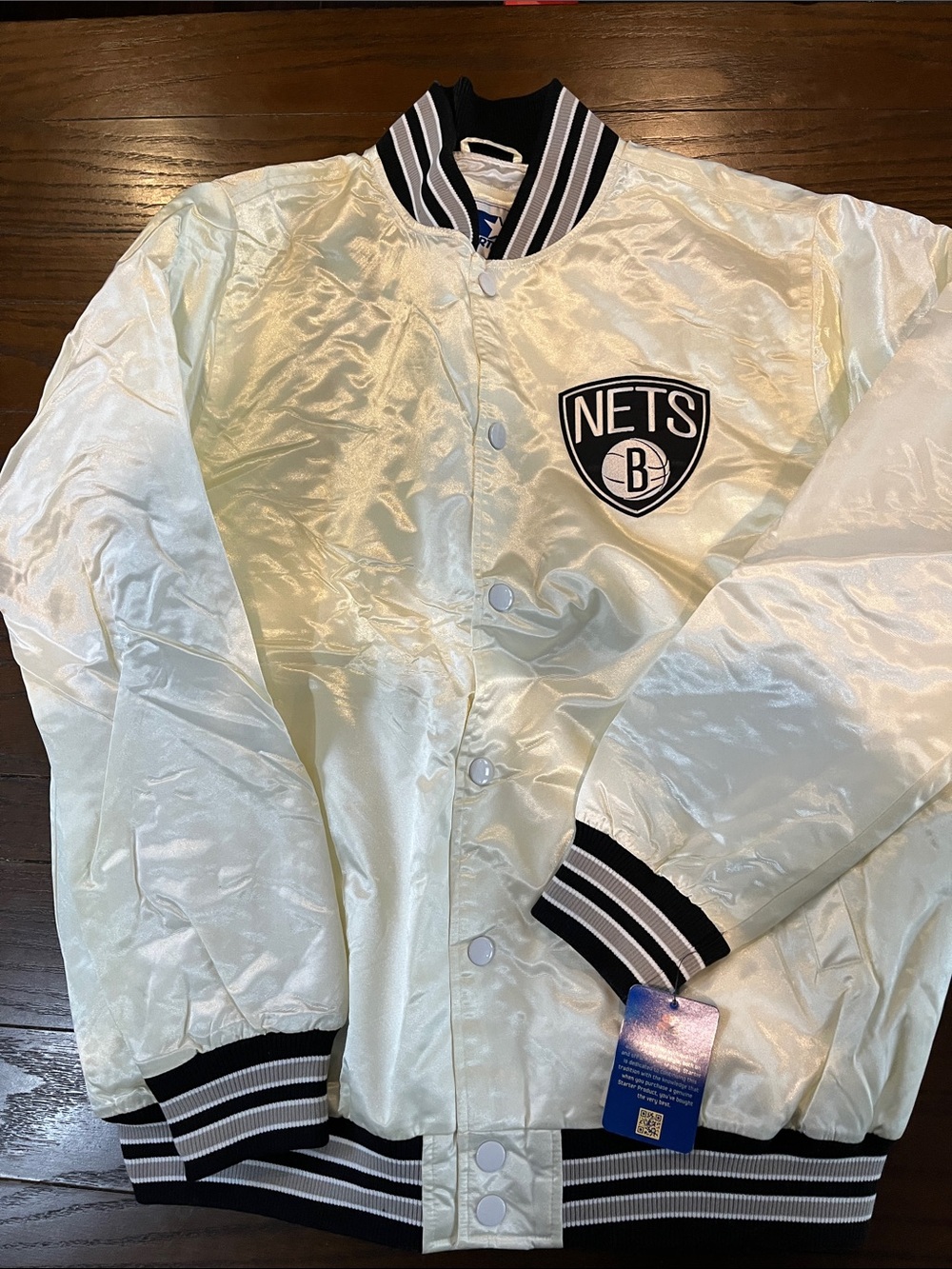 Starter Brooklyn Nets Satin Bomber Jacket - White